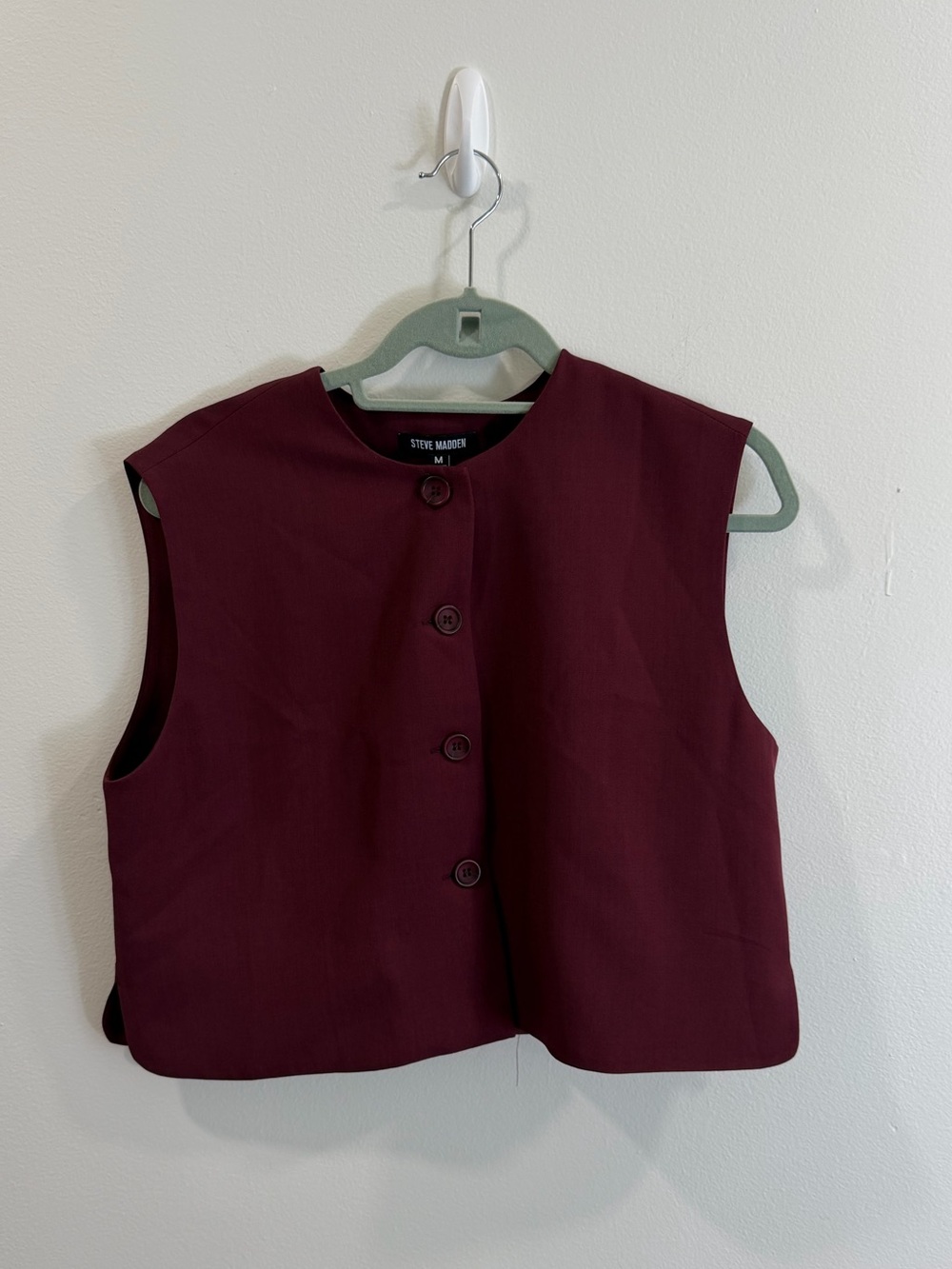 Steve Madden Burgundy Button Front Cropped Vest NWT Size M